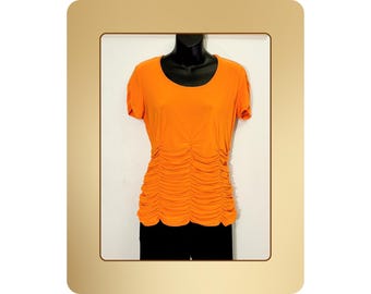Orange Ruched Top Size S – Bright Y2K Side Gathered Blouse