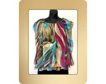 Blusa abstracta de gasa talla L-XL – Top bohemio transparente