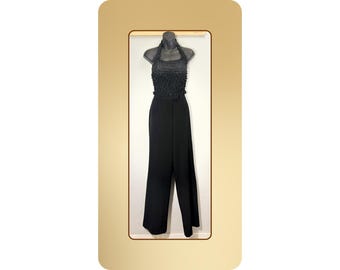 Pantalón de vestir negro tribal a medida, talla 8, mezcla de rayón, inventario de boutique rescatado