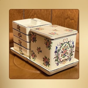 Conjunto de louça floral vintage em cerâmica | Organizador de penteadeira estilo shabby chic dos anos 1950