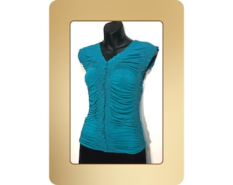 Blusa fruncida color verde azulado mediana – Blusa de noche