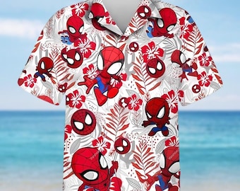 Camisa hawaiana de Spiderman, camisa abotonada de Spiderman, camisa de superhéroe, camisa para amantes de Spiderman, camisa de vacaciones familiares, regalo para fanáticos del MCU