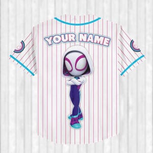 Custom Spider Gwen Purple Baseball Jersey, Gwen Stacy Spidey Baseball Shirt, Superhero Fans Jersey Team, Funny Spider Cartoon Shirt