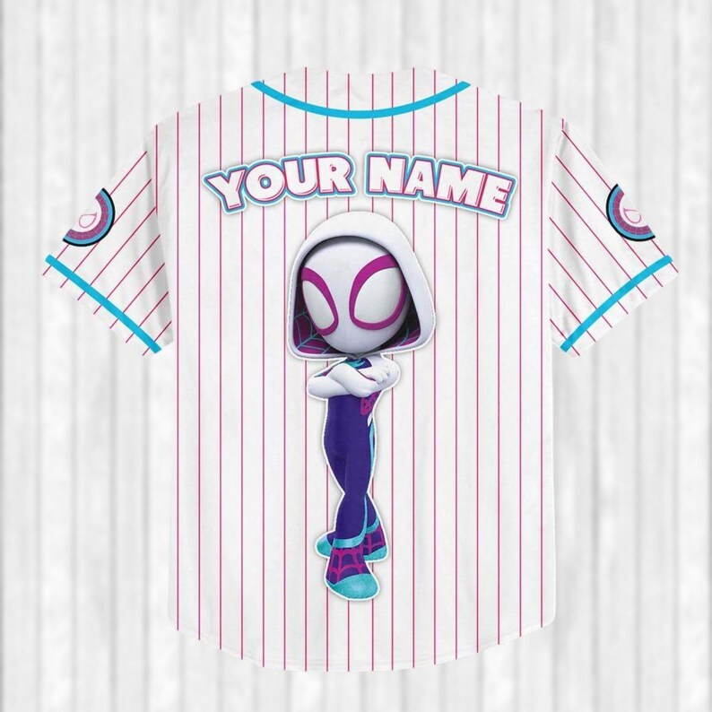 Custom Spider Gwen Purple Baseball Jersey, Gwen Stacy Spidey Baseball Shirt, Superhero Fans Jersey Team, Funny Spider Cartoon Shirt