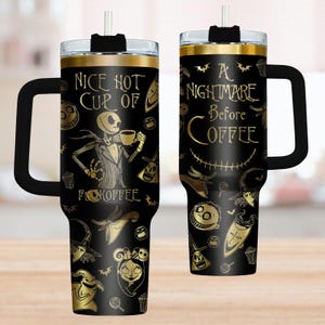 Jack Skellington Engrave Tumbler 40Oz, Nightmare Before Coffee Cup, Halloween Skeleton Coffee Tumbler, Disney Halloween Gift