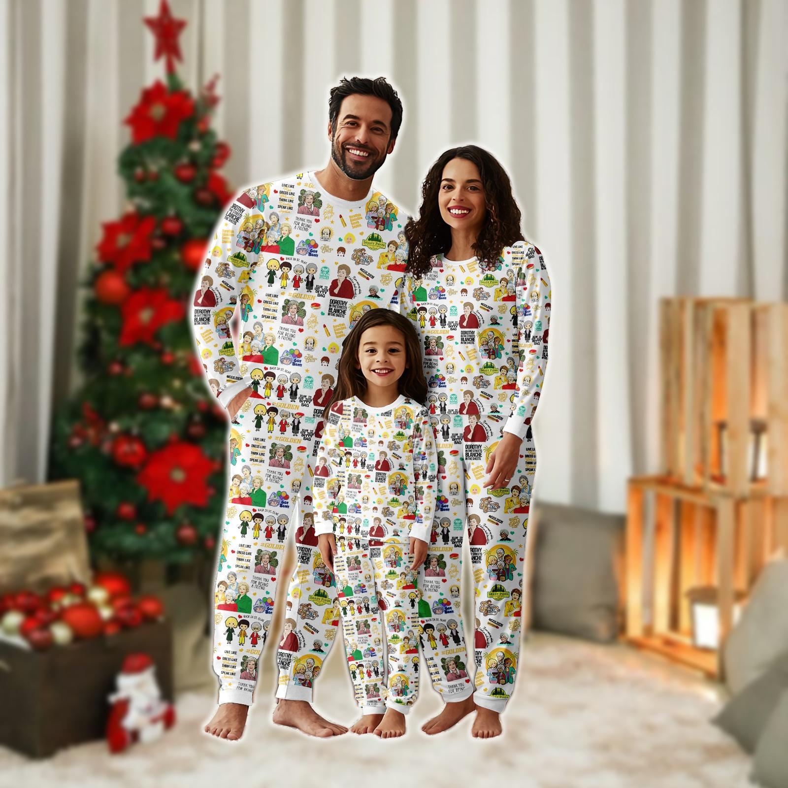 Discover Retro Stay Golden Christmas Pajama Set for Adults and Family