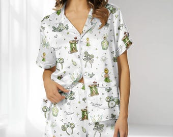 Set pigiama in raso Disney Trilli, pigiama da donna Disney Princess 2026, abbigliamento da notte fatato dell'Isola che non c'è, pantaloni del pigiama Trilli Love