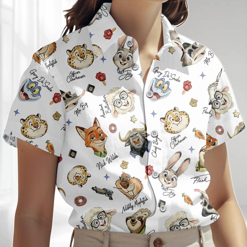 Disney Zootopia 2 Button Shirt, Funny Animal Kingdom Hawaiian Shirt, Nick Wilde And Judy Hopps Aloha Shirt, Summer Shorts Men