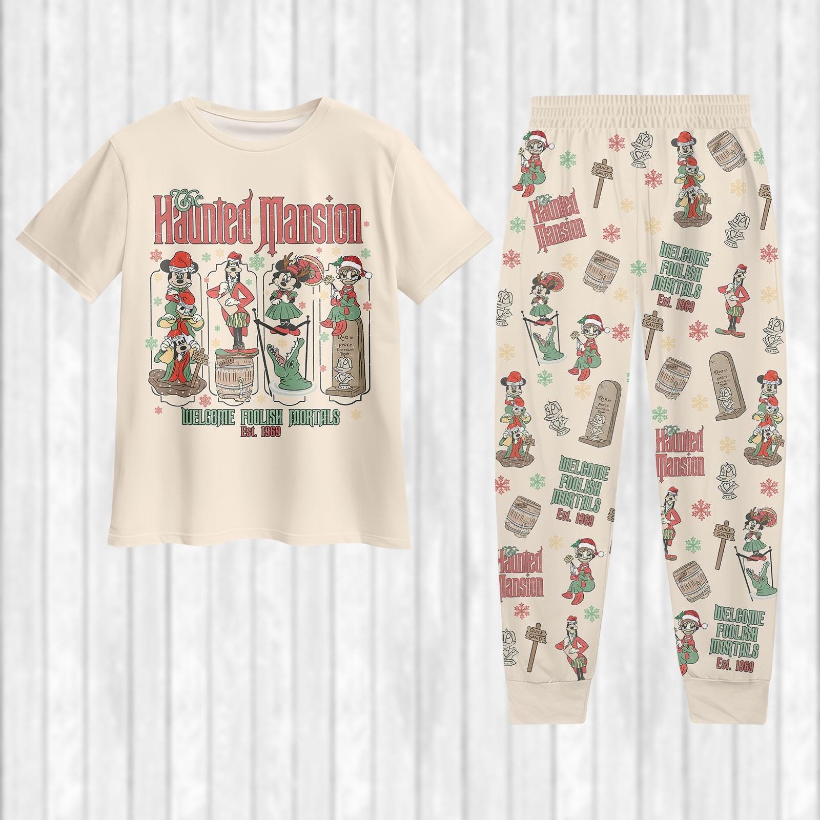 Discover Haunted Mansion Christmas Pajamas Set with Mickey and Friends T-Shirt and Pants, Disney Holiday Loungewear