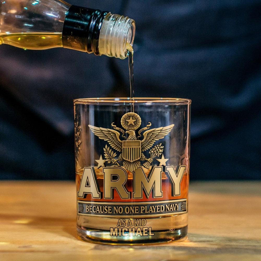Custom Army Whiskey Glass Gold, Personalized Military Whiskey Glass, Soldier Barware Decor, US 250th Anniversary Glass Cup For Him