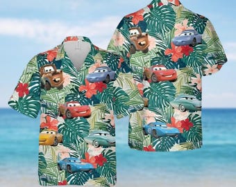 Camisa hawaiana de Disney Car, camisa de Lightning Mcqueen, camisa con botones de Mcqueen, camisa de verano de viaje a Disney, camisa de Magic Kingdom, regalo para fan