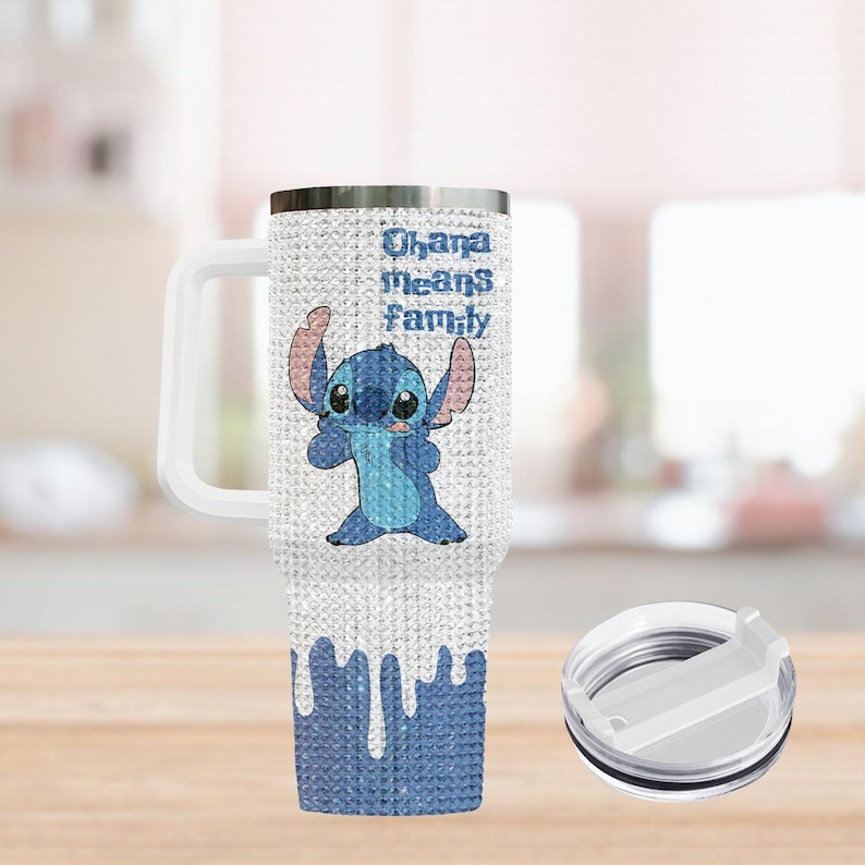 Stitch Rhinestone Tumbler 40oz, Ohana Means Family Tumbler Cup, Sparkly Bling Crystal Tumbler, Disney Trip Merch, Gift For Fan