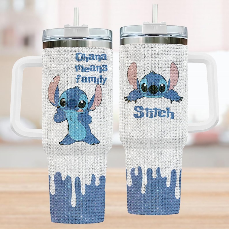 Stitch Rhinestone Tumbler 40oz, Ohana Means Family Tumbler Cup, Sparkly Bling Crystal Tumbler, Disney Trip Merch, Gift For Fan