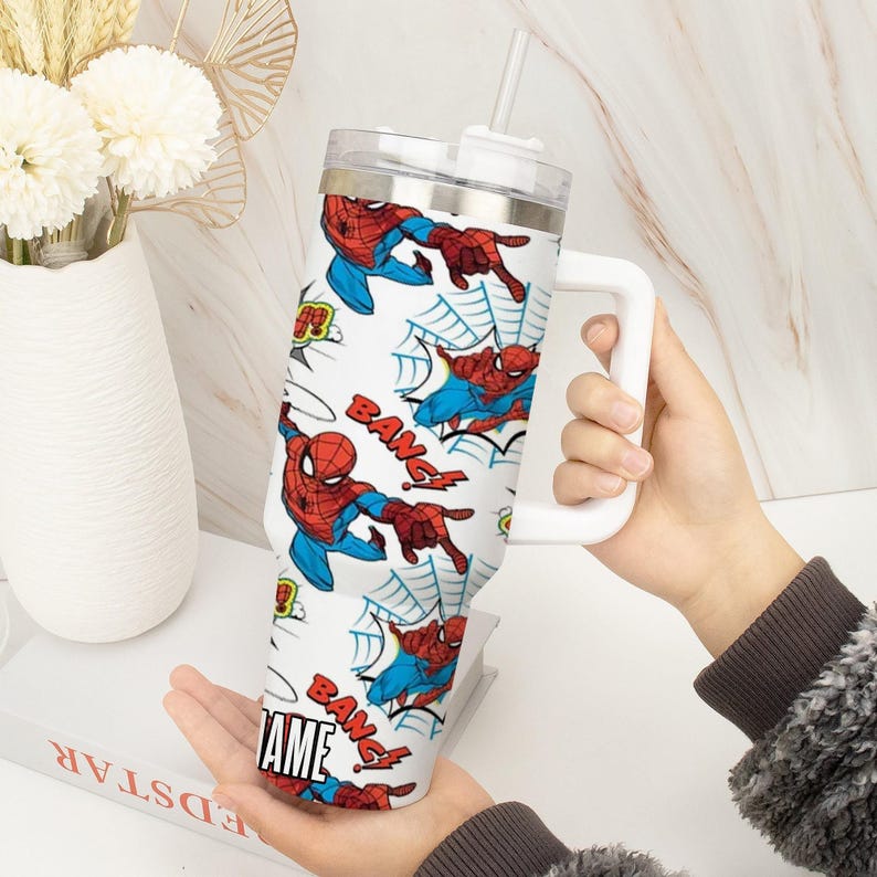 Personalized Spider-Man Tumbler 40oz, The Amazing Spider Tumbler, Marvel Avengers Team Tumbler, Funny Superhero Tumbler Cup For Fans