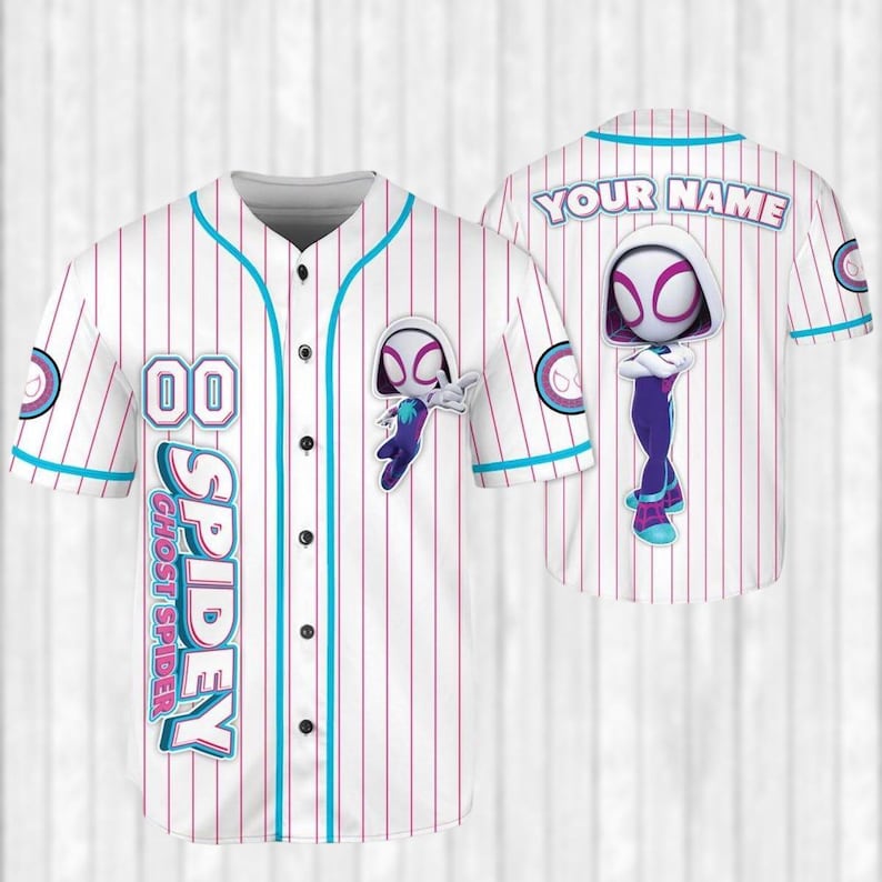 Custom Spider Gwen Purple Baseball Jersey, Gwen Stacy Spidey Baseball Shirt, Superhero Fans Jersey Team, Funny Spider Cartoon Shirt