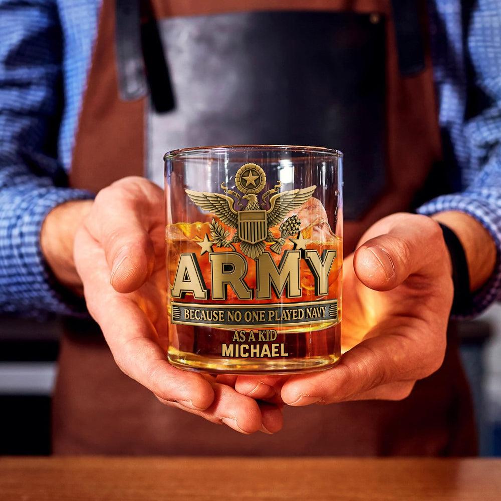 Custom Army Whiskey Glass Gold, Personalized Military Whiskey Glass, Soldier Barware Decor, US 250th Anniversary Glass Cup For Him