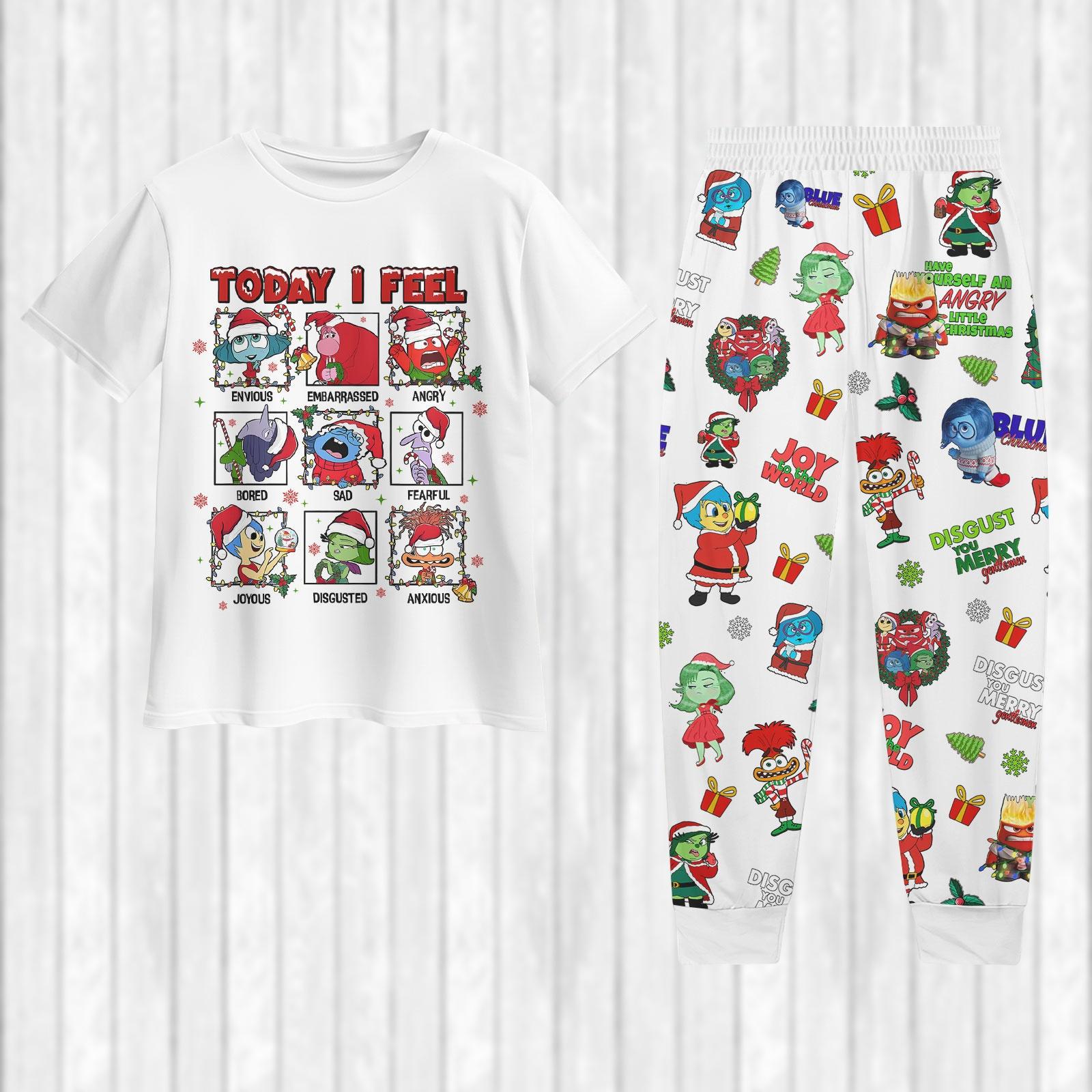 Discover Inside Out Emotions Christmas Pajamas Set - Disney T-Shirt and Pants, Cute Animated Sleepwear, Mental Health Gift