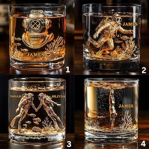 Duiken Whiskey Glas, Gepersonaliseerd Duikliefhebbers Whiskey Glas Goud, Duiken Whiskey Beker, Vintage Barware Cadeau Voor Hem