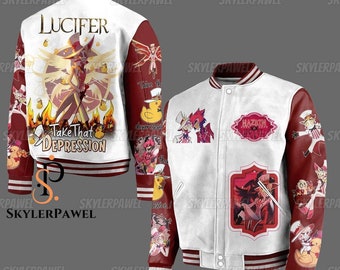 Veste de baseball Lucifer Hazbin Hotel, Veste d’hôtel Lucifer Hazbin, Vestes à fermeture éclair Lucifer Morningstar, Veste de baseball Lucifer