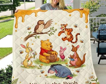 Winnie The Pooh 100th Anniversary Quilt, Pooh And Friends Bed Quilt, Disneyland 2026 Bedding, Classic Pooh Lover Throw Blanket Family