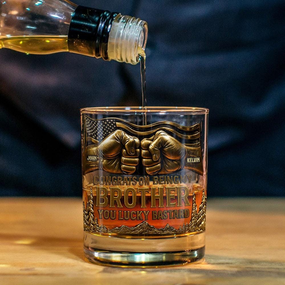 Custom Name Brother Whiskey Glass, Gold Personalized Whiskey Tumbler, Funny Brother Gift from Sibling, Vintage Barware Gift For Him