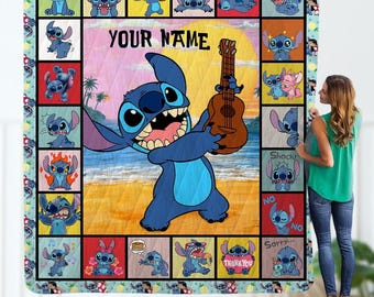 Personalized Lilo And Stitch Quilt, Disney Trip Quilt, Magic Kingdom Bedding Quit, Disneyland Twin Size Quilt, Disney Birthday Gift