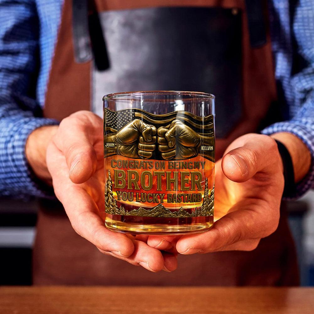 Custom Name Brother Whiskey Glass, Gold Personalized Whiskey Tumbler, Funny Brother Gift from Sibling, Vintage Barware Gift For Him