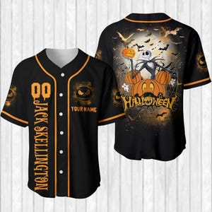 Custom Jack Skellington Halloween Baseball Jersey, Pumpkin King Baseball Shirt, Disney Nightmare Shirt, Spooky Season Gifts