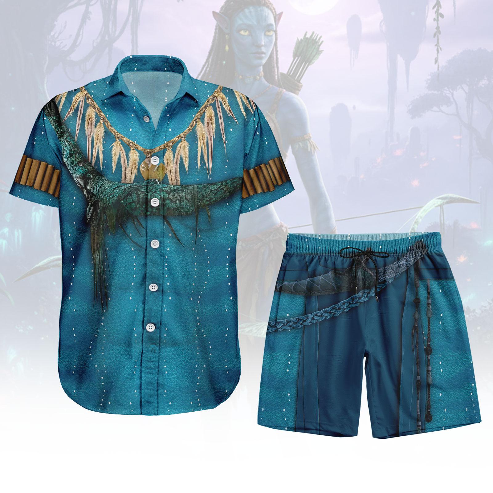 Discover Neytiri Avatar Cosplay Hawaiian Shirt and Shorts, The Way of Water Costume, Pandora Omaticaya Hawaiian Shirt, Avatar For Fans