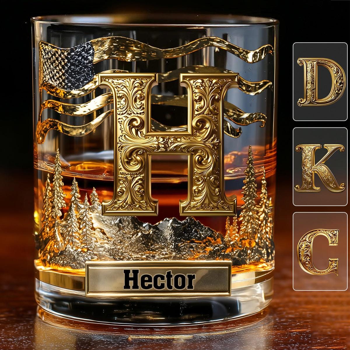 Custom Alphabet Initial For Whiskey Lovers Glass, Personalized Whiskey Glass Gold, Monogram Whiskey Glass Gold, Vintage Barware Decor
