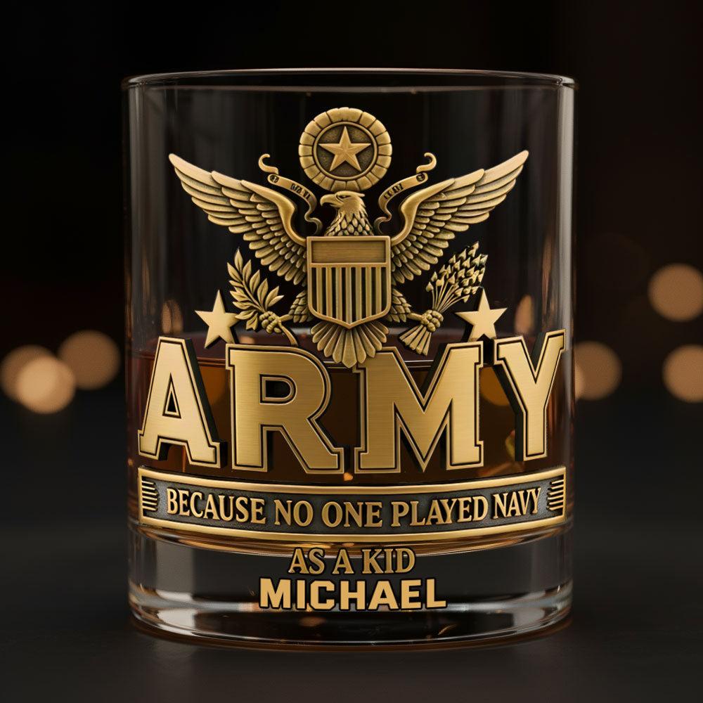 Custom Army Whiskey Glass Gold, Personalized Military Whiskey Glass, Soldier Barware Decor, US 250th Anniversary Glass Cup For Him