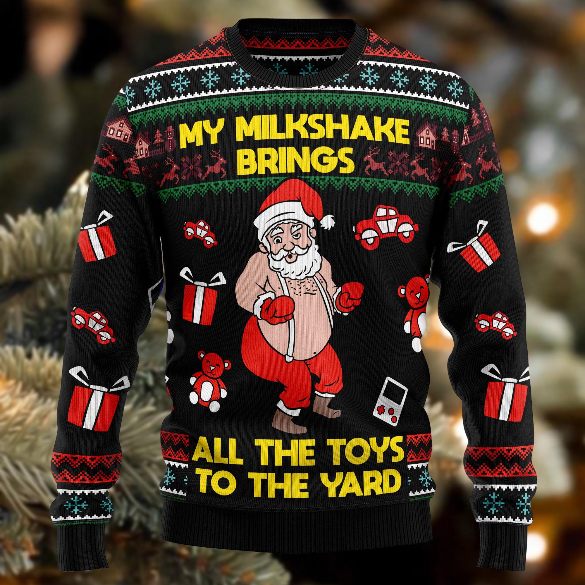 Discover My Milkshake Bring Christmas Ugly Sweater, Santa Clause Xmas Sweater, Funny Holiday Sweatshirt Men, Xmas Party Shirt, Holiday Gifts