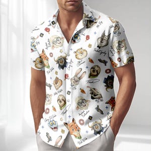 Disney Zootopia 2 Button Shirt, Funny Animal Kingdom Hawaiian Shirt, Nick Wilde And Judy Hopps Aloha Shirt, Summer Shorts Men