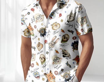 Disney Zootopia 2 Button Shirt, Funny Animal Kingdom Hawaiian Shirt, Nick Wilde And Judy Hopps Aloha Shirt, Summer Shorts Men