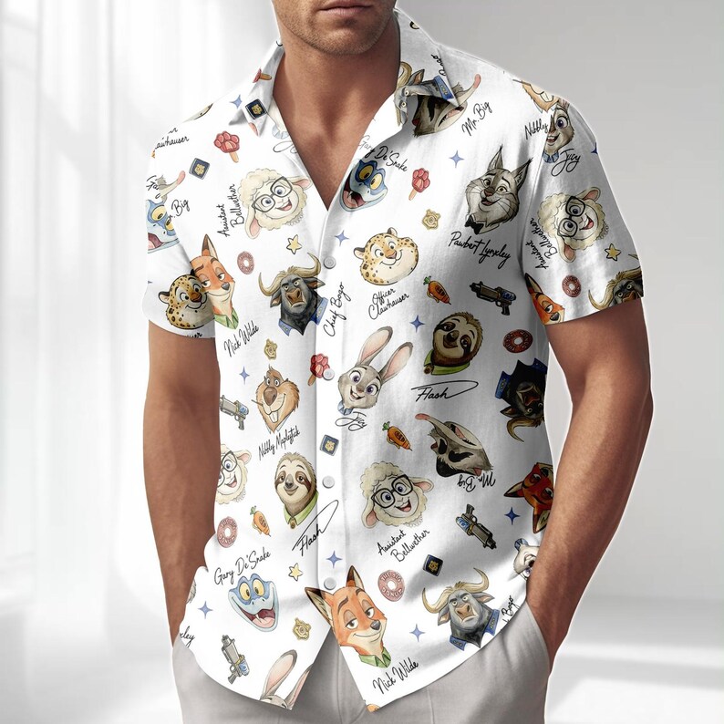Disney Zootopia 2 Button Shirt, Funny Animal Kingdom Hawaiian Shirt, Nick Wilde And Judy Hopps Aloha Shirt, Summer Shorts Men