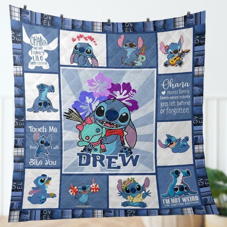 Personalized Stitch Quilt, Lilo And Stitch Quilt, Disney Bedding Quilt, Magic Kingdom Quilt, Disneyland Trip Merch, Gift For Fan