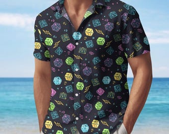 Dungeons And Dragons Button Shirt, Dnd Enthusiast Hawaiian Shirt, Dnd Summer Shirt, Dice Aloha Shirt, Vacation Shirt, Gift For Gamer