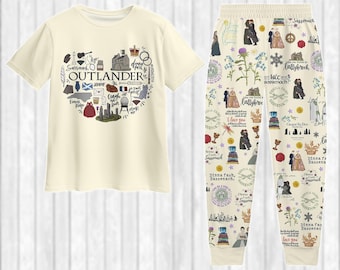 Pijama Lallybroch de Outlander, camiseta Fraser's Ridge, camisa y pantalón de la serie retro, camiseta Dinna Fash Sassenach, regalos para fans de Jamie Fraser