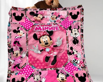 Halloween Minnie Mouse Quilt, Pink Disney Girl Blanket, Cute Minnie Throw Quilt, Cartoon Bedding Gift for Kids, Minnie Room Decor
