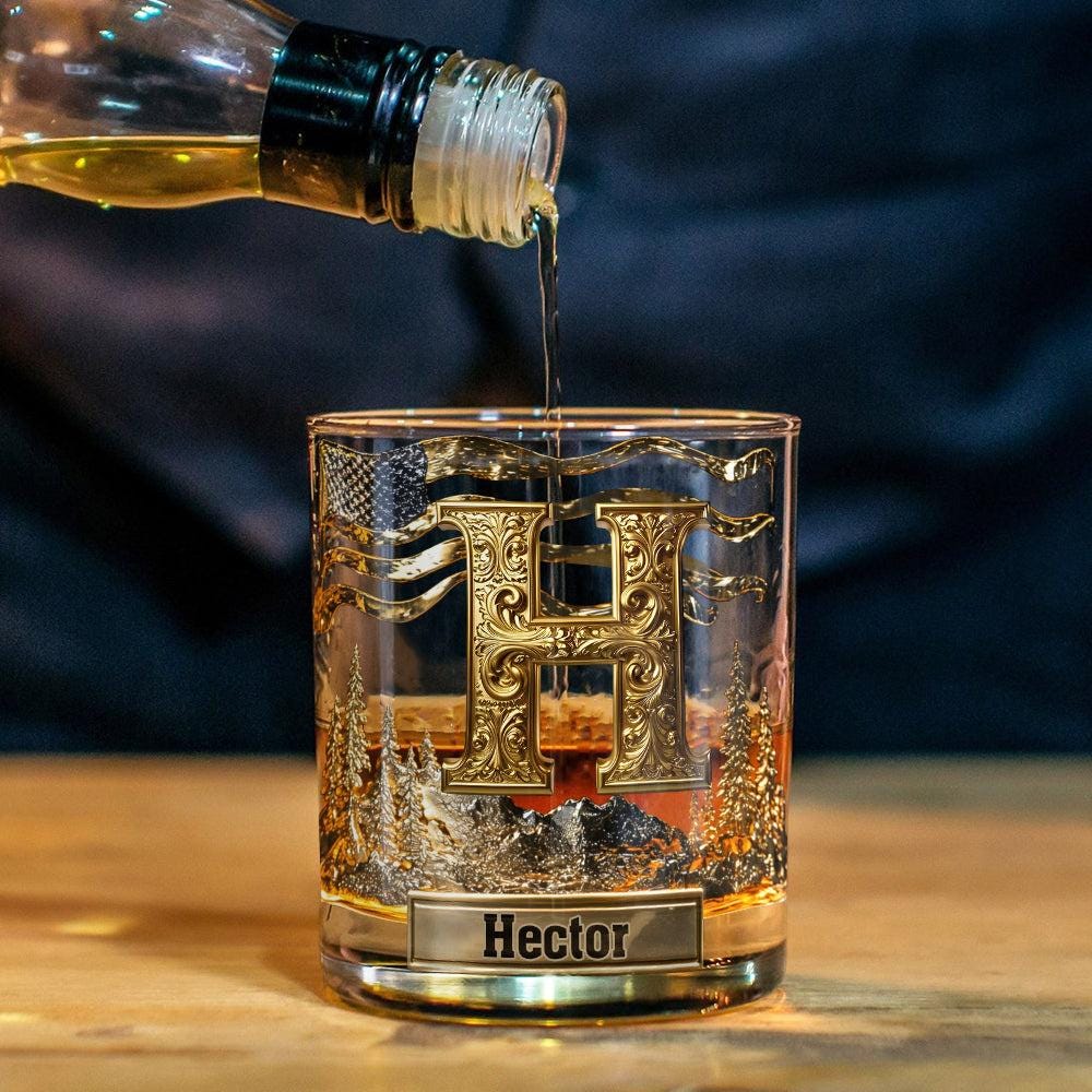 Custom Alphabet Initial For Whiskey Lovers Glass, Personalized Whiskey Glass Gold, Monogram Whiskey Glass Gold, Vintage Barware Decor