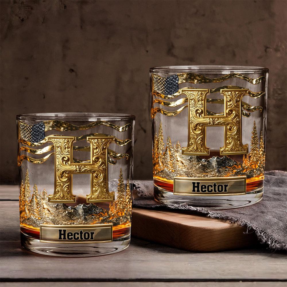 Custom Alphabet Initial For Whiskey Lovers Glass, Personalized Whiskey Glass Gold, Monogram Whiskey Glass Gold, Vintage Barware Decor