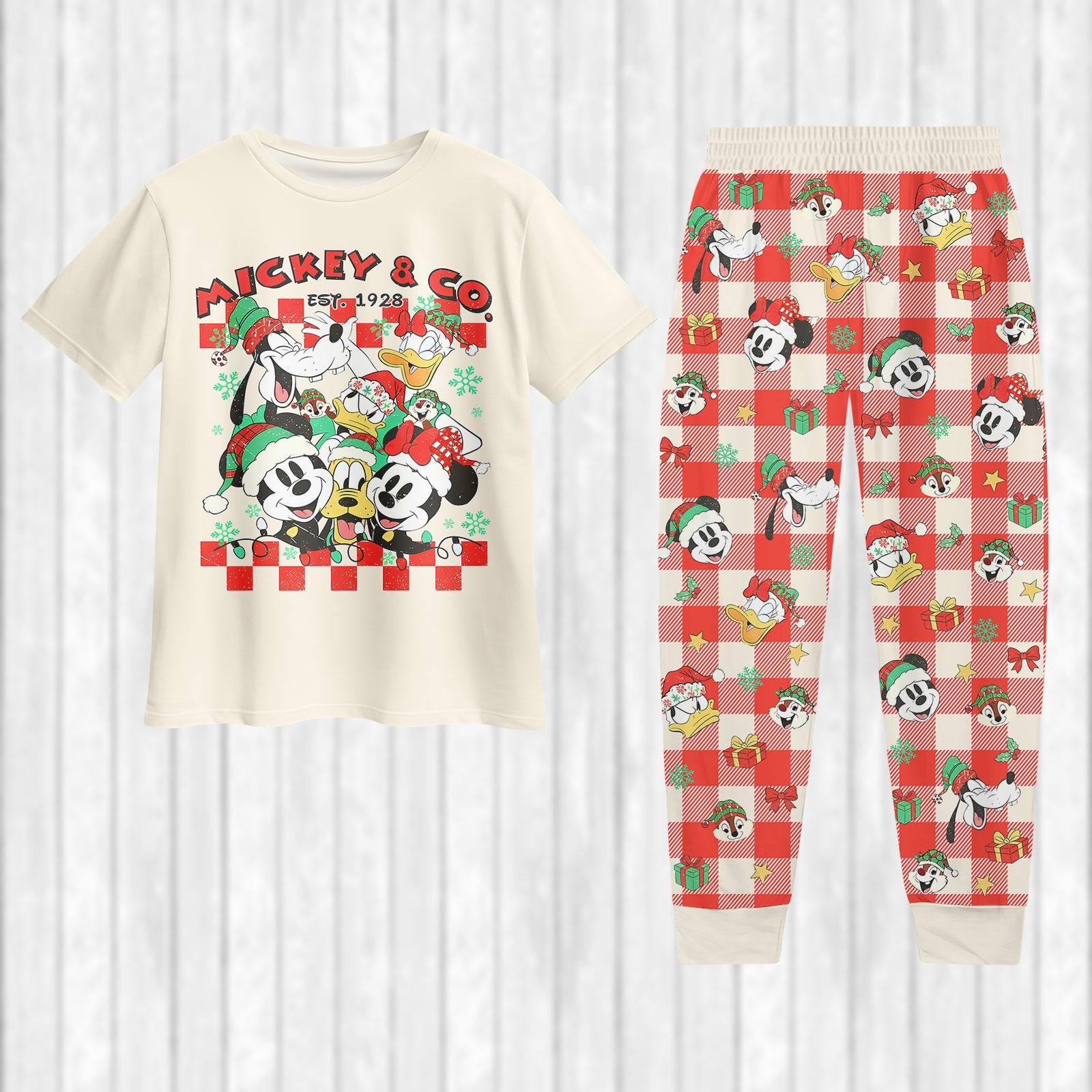 Discover Disney Mickey and Friends Christmas Pajama Set, T-Shirt and Pants, Donald, Daisy, Goofy, Disney Trip Tee, Funny Xmas Gifts