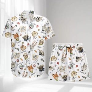 Disney Zootopia 2 Button Shirt, Funny Animal Kingdom Hawaiian Shirt, Nick Wilde And Judy Hopps Aloha Shirt, Summer Shorts Men