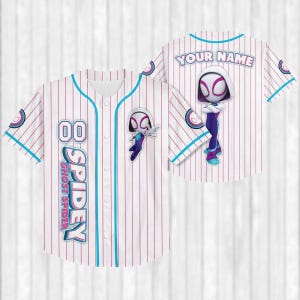 Custom Spider Gwen Purple Baseball Jersey, Gwen Stacy Spidey Baseball Shirt, Superhero Fans Jersey Team, Funny Spider Cartoon Shirt