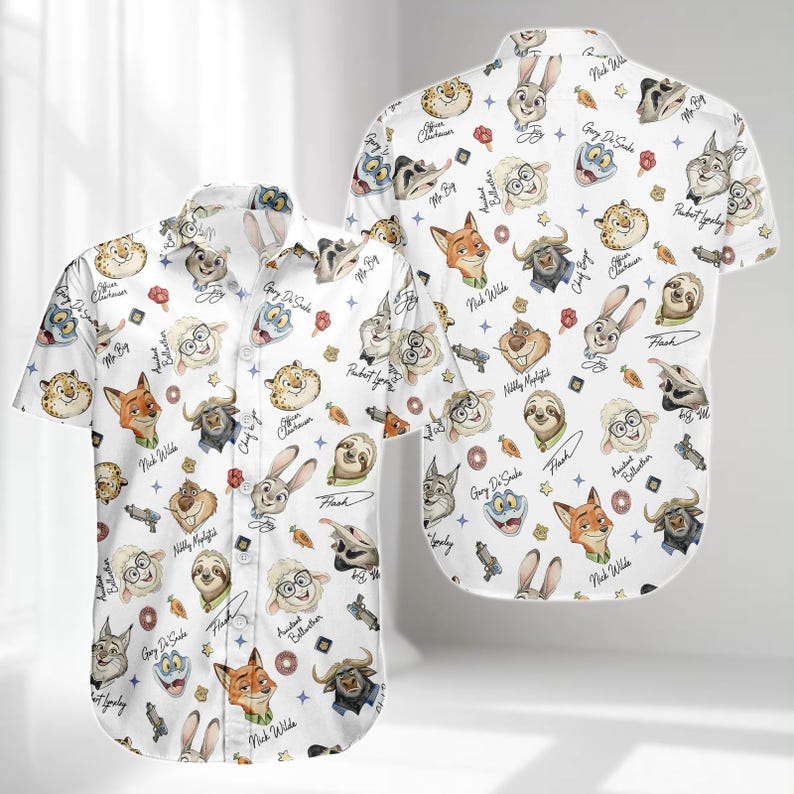 Disney Zootopia 2 Button Shirt, Funny Animal Kingdom Hawaiian Shirt, Nick Wilde And Judy Hopps Aloha Shirt, Summer Shorts Men