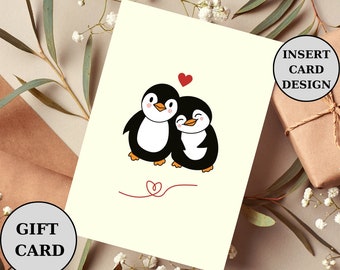 penguin sweety love gift card for her, greeting card classroom girlfriend or boyfriend, digital printable card, cute pet painting for room