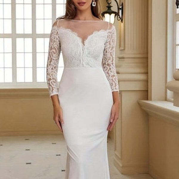 Robe De Mariée En Dentelle Longueur Plancher, Robe Élégante Pour Fête De Mariage, Vêtements Pour Femmes magnifique