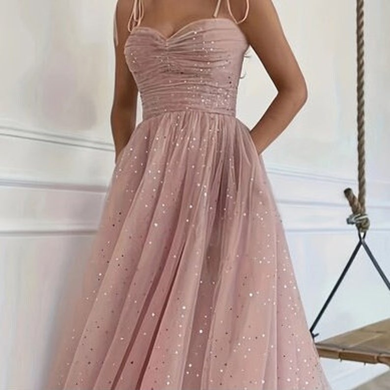 Plus Size Sequin Bridesmaid Dress, Elegant Mesh Cami Dress for Wedding, Women's Clothing image 1