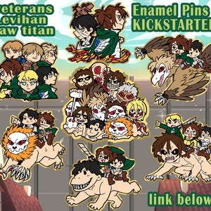 Levi Hange and Jaw Titan enamel pins attack on titan