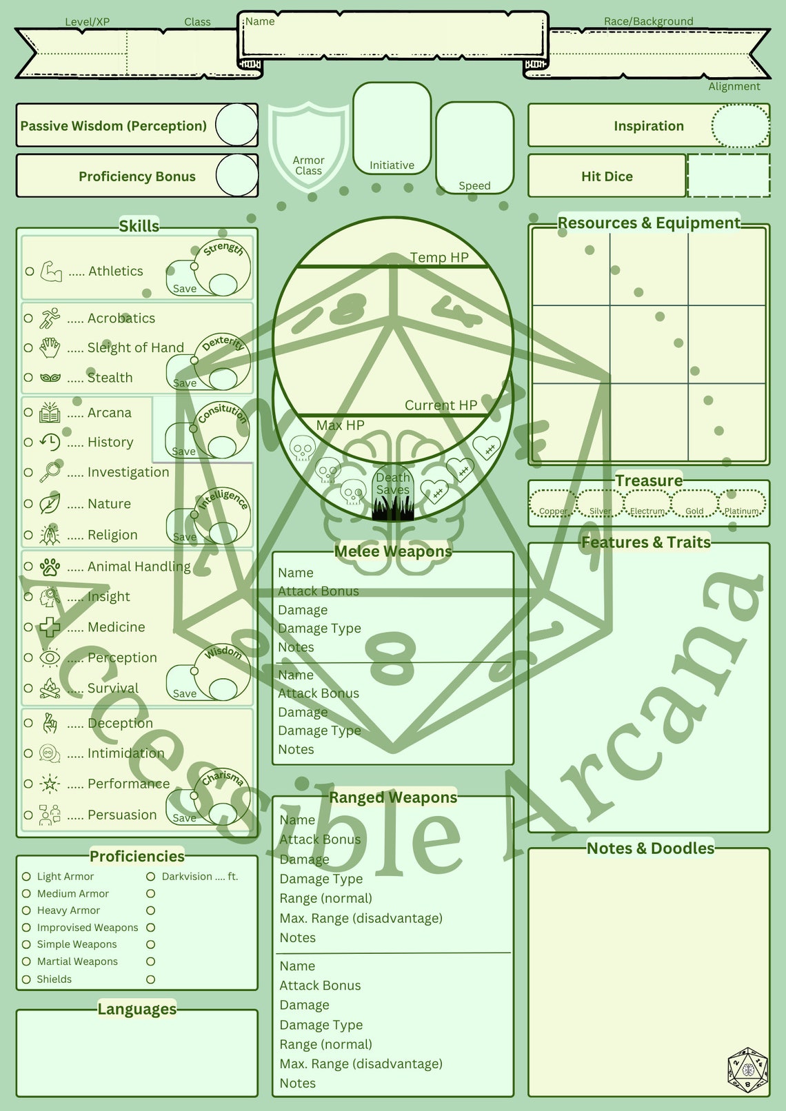 Basic Dnd 5E Character Sheet: Tea Party adhd/autism Friendly - Etsy